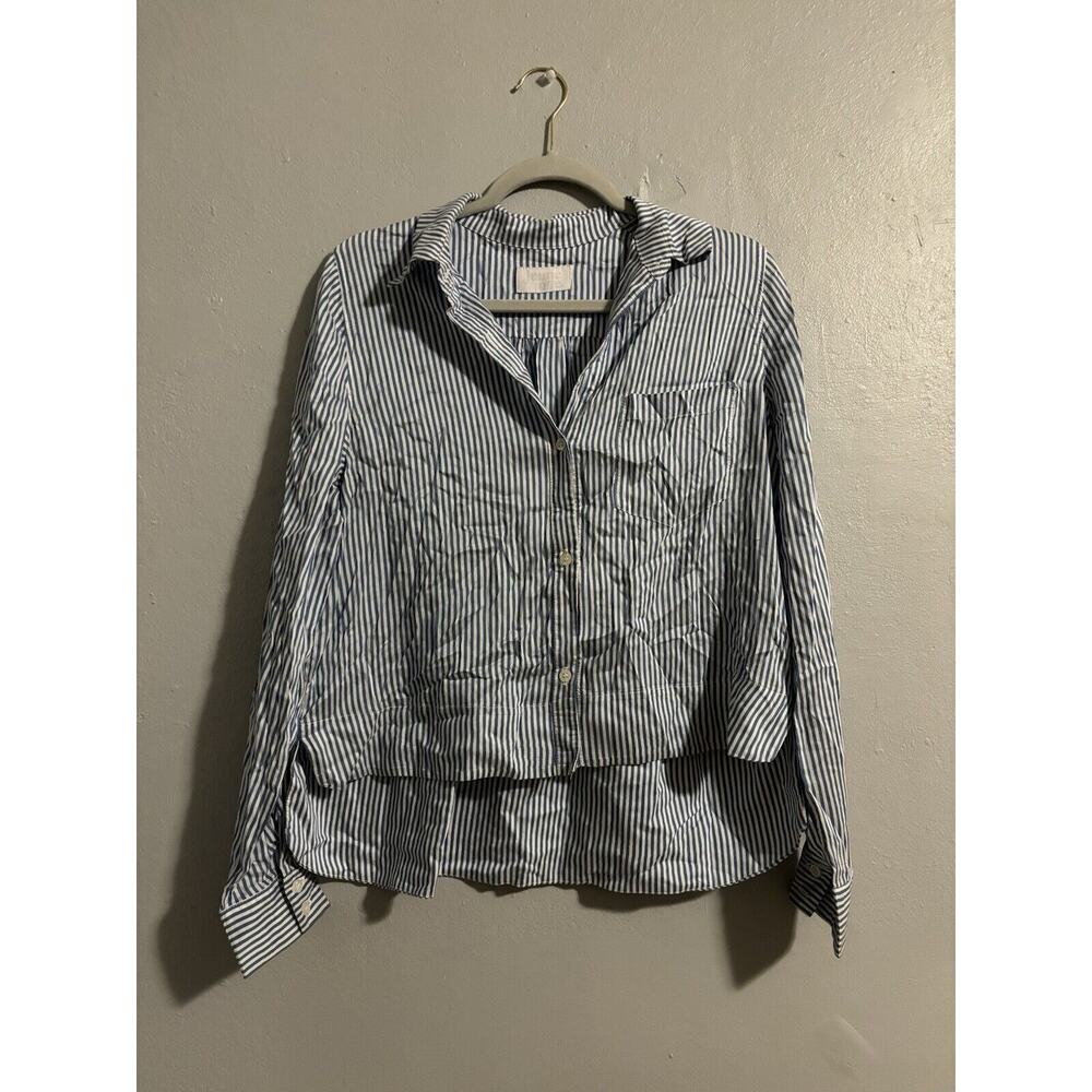 Jeune Otte Button Up Blue White Striped Collared Button Up Top Long Sleeve Large